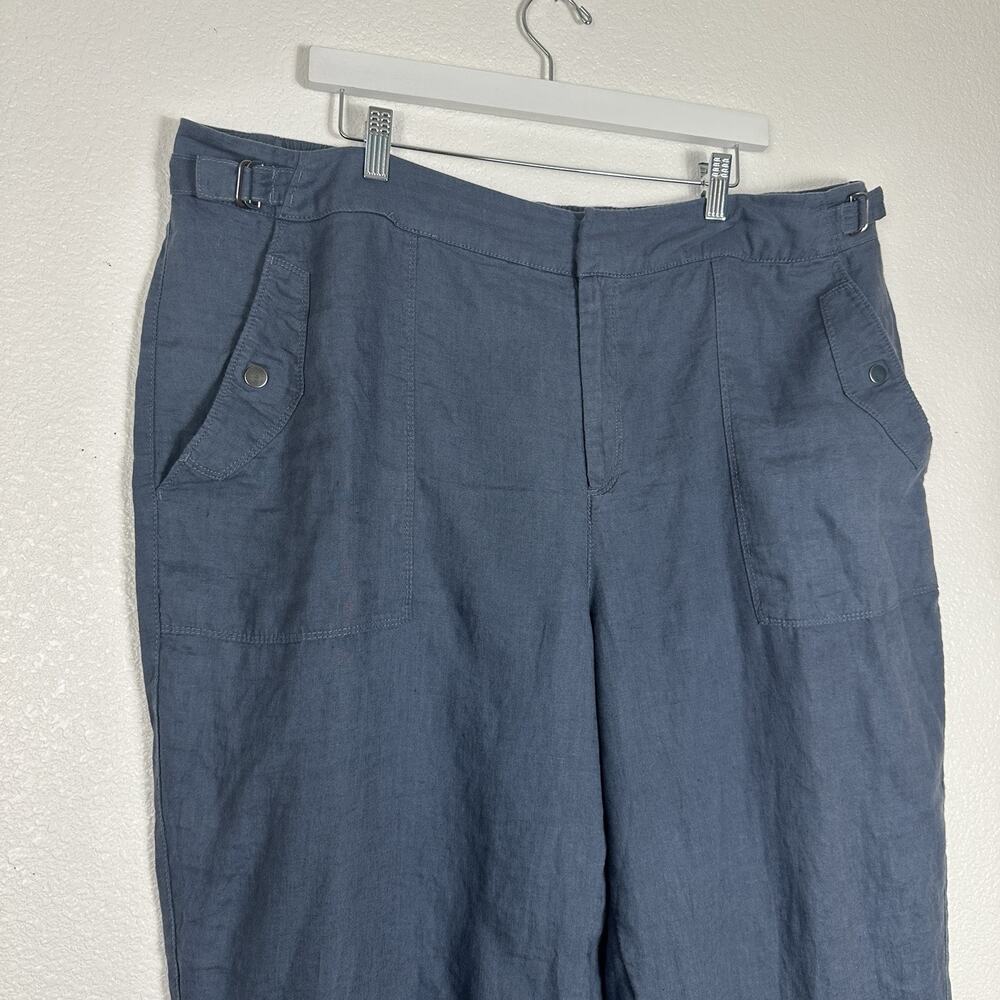 Athleta Voyager Linen Pants Women 20 Plus Granite Blue Relaxed Comfort Crop - Picture 4 of 13